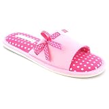 Moonlights "Garda" Ladies Jersey Mule Slipper With Spotty Bow - Pink Fuchsia