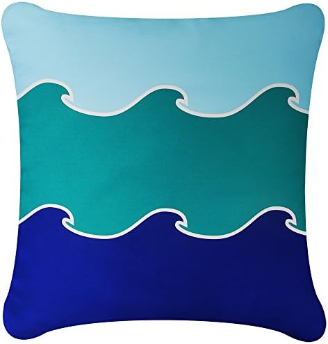 Wabisabi Green Ocean Wave Decorative Organic Cotton Square Throw Pillow Cover, 18 by 18-Inch, Ocean Blue