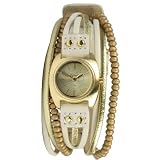 Kahuna KLS-0118L Ladies Silver Face Aqua Bead Thong Strap Watch