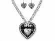 Large Jet Crystal Filled Heart Multi Chain Necklace and Earrings Set