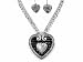Large Jet Crystal Filled Heart Multi Chain Necklace and Earrings Set