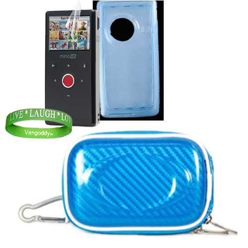 Flip Mino HD 2nd Generation Flip Video TPU Camera Carrying Case Pouch Sleeve--  BLUE  + BLUE TPU Flip Mino HD 2G Skin + Flip Mino HD 2G Screen Protector + Vangoddy tm, Live*Laugh*Love wrist band!!!.