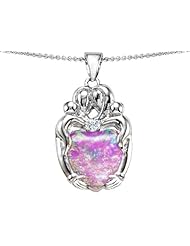 Original Star K (tm) Large Loving Mother Twins Family Pendant With 12mm Heart Shape Simulated Pink Opal in 925 Sterling Silver