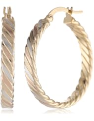 14K Tri-Color Italian Yellow, White and Rose Gold Satin Finish Flat Rope Design Hoop Earrings