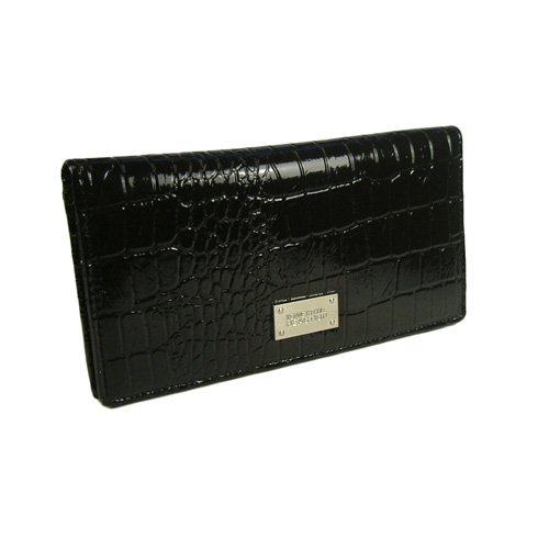 Kenneth Cole Reaction Womens Moc Croc Slim Clutch Wallet (Black)