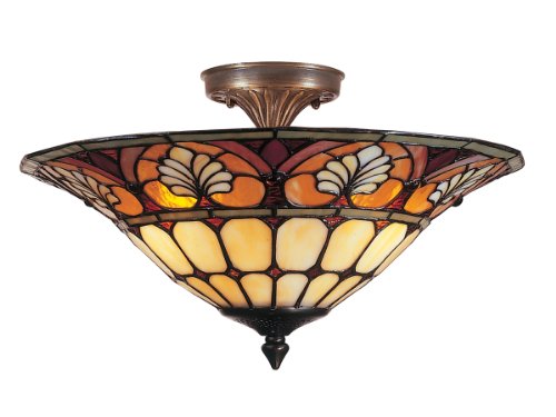 Dale Tiffany TM100598 Dylan Tiffany Flush Mount Light, Antique Brass and Art Glass Shade