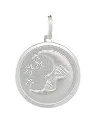 Sterling Silver Crescent Moon w/ Stars Round Medal Made in Italy, 3/4 inch