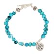 Turquoise Nugget Gemstone Bead and Sterling Silver Tree of Life Charm Toggle Bracelet with Flower Beads, 7 3/8" Length, #7512
