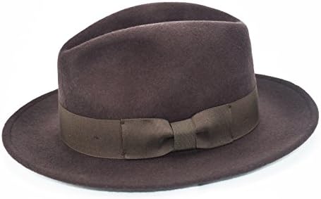 New Men's Wool Crushable Indiana Jones Outback Safari Fedora Flat Brim Hat Brown (L/XL)