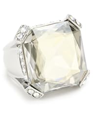 Judith Leiber Jewelry Fancy Cut Square and Pave Rhodium and Crystal Ring, Size 7