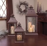 Set of 6 Brown Iron/Glass Pillar Holder Lanterns 11.5 - 24