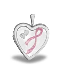 Sterling Silver "Breast Cancer Awareness Ribbon" Heart Locket 3/4 inch x 3/4 inch