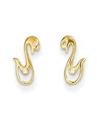 MadiK® Kids 14k Yellow Gold Polished Baby Swan with CZ Post Stud Earrings