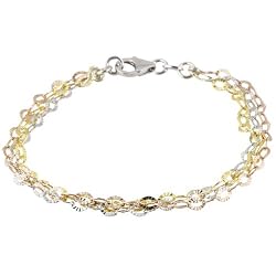 Sterling Silver Tri Color Triple Cable Bracelet - 7.25 Inches