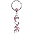 14 Gauge Pink Gem Love Dangle Captive Ring