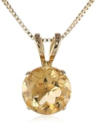 14k Gold 6mm Round-Cut Citrine 4-Prong Pendant, 18"