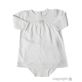 Max and Tilly Baby Girl Soft Knitted Cotton Dress and matching Bloomers 2 Piece Set size 0-3 months - Cream