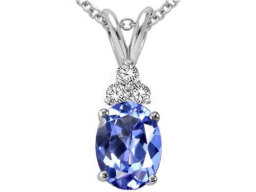 1.01 cts Genuine Tanzanite and Diamond Pendant - 14kt White or Yellow Gold