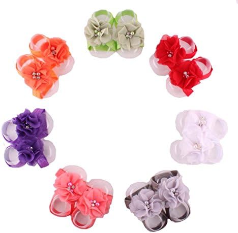 GUANGRUIDA Baby Girl's Barefoot Sandals Shoes Foot Flowers (14 set Pearl Flowers)