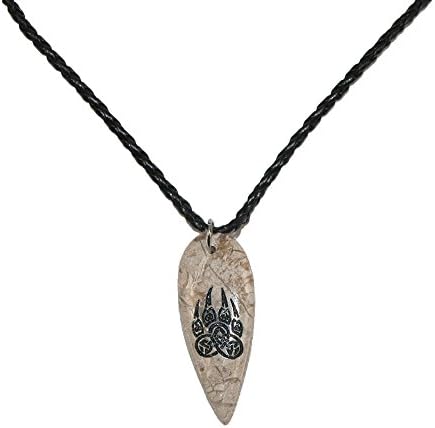 Your Needs Unisex Laser Etched Stone Pendant on Braided Leather Cord, Bear Paw