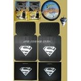 Superman Shield Gray logo Design 8pc Combo Set Front & Rear Floor Mats, Seat Covers, Steering Wheel Cover & Keychain