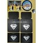Superman Shield Gray logo Design 8pc Combo Set Front & Rear Floor Mats, Seat Covers, Steering Wheel Cover & Keychain