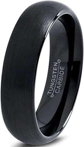 Tungsten Wedding Band Ring 6mm for Men Women Comfort Fit Black Enamel Domed Brushed Lifetime Guarantee