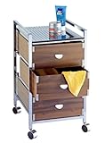 WENKO 17531100 Universalwagen Belingo - 3 Schubladen, Schichtholz, verchromter Stahl,  33 x 57 x 40 cm, Walnuss-Chrom-Optik