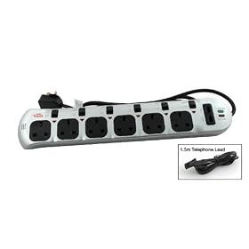 6 Way Surge Protector Power Extension Lead Switched With 2mtr Lead