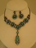 Turquoise Stone and Crystal Earring and Necklace Set