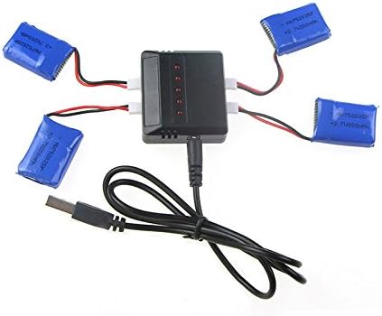 IUModel 3.7V 200mAh Lipo Battery with Battery USB Blance Charger for Syma X11 X11C RC Drones(Pack of 4)