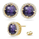 0.30 Ct Diamond and 0.78 Ct Amethyst Earrings in 14K Yellow Gold