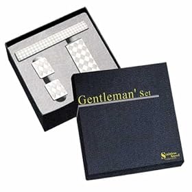 Diamond Design Stainless Steel Money Clip, Cufflinks and Tie Bar Set w Gift... by