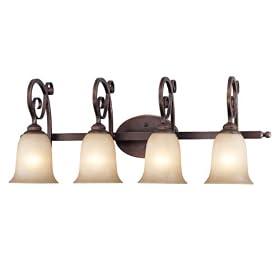 Preston Place - 4 Light Bathroom Vanity Lighting Fixture - Augustine Bronze - Cream Glass... by Jeremiah