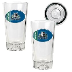 Minnesota Timberwolves NBA 2pc Pint Ale Glass Set with Basketball Bottom - Oval Logo by Great American Products
