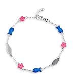 Blue Pink Enamel Flower Fish 925 Silver Anklet Bracelet