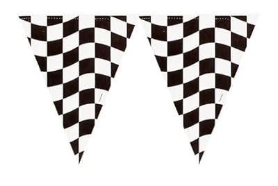 Club Pack of 12 Black and White Checkered Hanging Party Banner Flag Decorations 12'