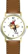 Cowboy on Bucking Bronco Horse - WATCHBUDDY&reg; DELUXE TWO-TONE THEME WATCH - Arabic Numbers - Brown Leather Strap-Size-Large ( Men's Size or Jumbo Women's Size )