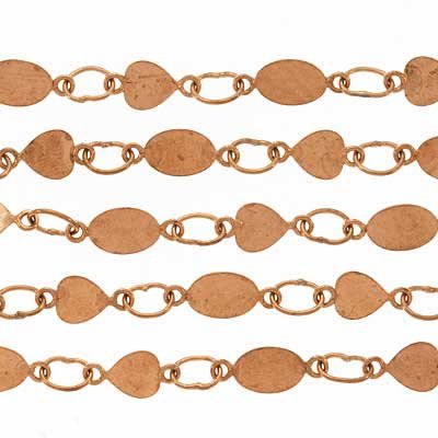 Copper Flat Oval And Heart Chain 8-9mm - Sold By The Foot