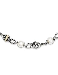 Sterling Silver w/14k 8mm Freshwater Cultured Pearl Necklace