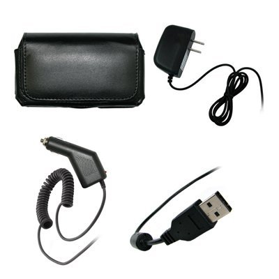 HTC Evo 4G Executive Black Horizontal Leather Side Case Pouch with Belt Clip and Belt Loops + Rapid Car Charger + Travel Home Wall Charger + USB Data Charge Sync Cable for HTC Evo 4G