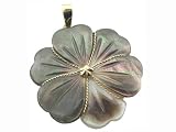 Black Mother Of Pearl Split Petal Gold Laced Blossom Pendant, 14k Gold