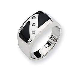 Diamond and Onyx Sterling Silver Men's Ring (Sizes 9-11)