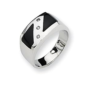 Diamond and Onyx Sterling Silver Men's Ring (Sizes 9-11)