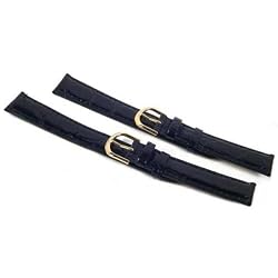 2 Black Leather Watch Bands Croco Gold Buckles 18mm New