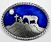 PRAYING COWBOY BLUE ENAMEL PEWTER BUCKLE, RELIGIOUS BUCKLE