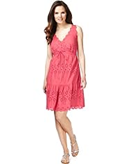 Pure Cotton Crossover V-Neck Broderie Dress
