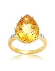 Sterling Silver with Gold Plated Citrine and Diamond Pear Shape Ring, Size 7