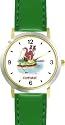 Cat Fishing - Cat Cartoon or Comic - JP Animal - WATCHBUDDY&reg; DELUXE TWO-TONE THEME WATCH - Arabic Numbers - Green Leather Strap-Size-Women's Size-Small