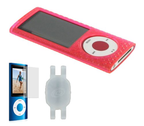 Rose Pink Diamond Design Crystal Skin TPU Case and Screen Protector Shield for Apple iPod Nano 5th Generation with Shoe Silicone Pouch for Nike+ iPod Sensor (iPod NOT Included)
